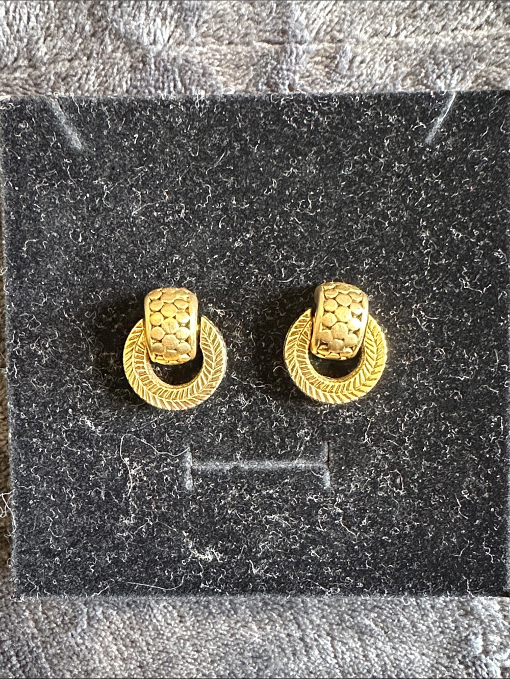 Vintage Gold Double-Ring Textured Stud Earrings - Women Jewelry